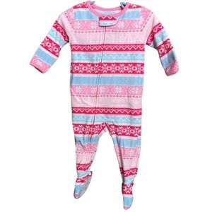 Carter’s Pretty Pink & Blue Graphic Fleece Zip Up Footie Pajamas - Size 12 mons